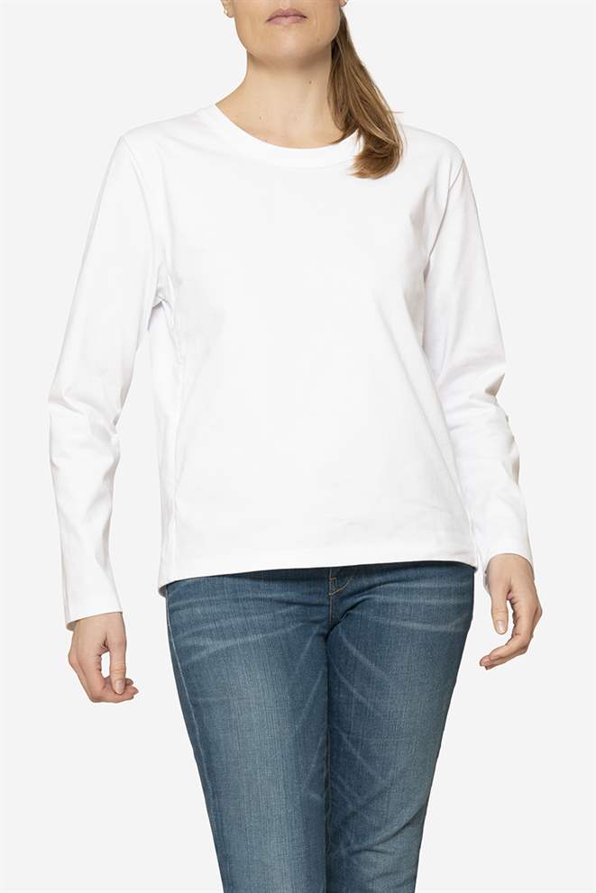 Hvit t-skjorte i 100 % økologisk bomull med ammefunskjon - Helfigur