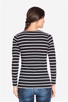 Svart/hvit stripet ammebluse - klassisk t-skjorte modell - Sett bakfra